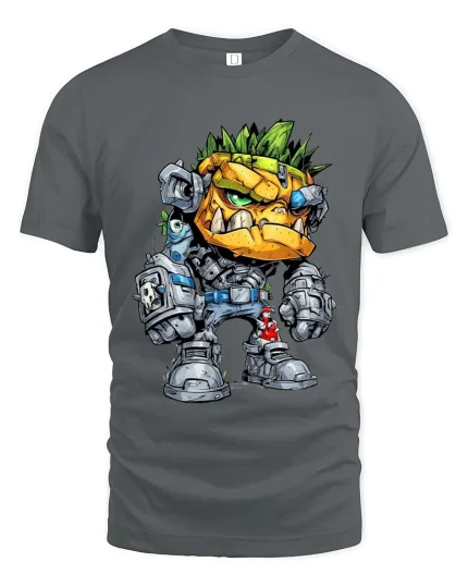 Mecha Beast Warrior T Shirt Sci Fi Cartoon Graphic Art Tee - gray t-shirt on white background