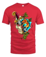 Colorful Fantasy Crest Art T Shirt Bold Vintage Graphic Tee - red t-shirt on white background