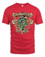Shrunken Head Hot Sauce Graphic T Shirt Spicy Horror Art Tee - red t-shirt on white background