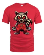 Creepy Evil Raccoon Graphic T Shirt Red Eyes Horror Art Tee - red t-shirt on white background