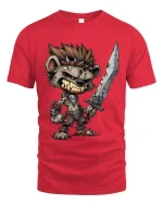 Savage Hyena Warrior Graphic T Shirt Fantasy Battle Art Tee - red t-shirt on white background