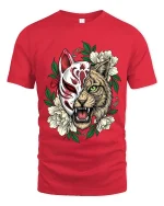 Futuristic Cyber Wolf T Shirt Neon Animal Graphic Streetwear - red t-shirt on white background
