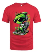 Cool Alien DJ Graphic T Shirt Funny Streetwear Music Vibes - red t-shirt on white background