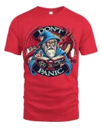 Dont Panic Wizard Dragon Graphic T Shirt Funny Fantasy Style - red t-shirt on white background