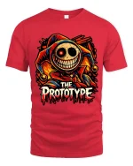 Creepy Joker Prototype Graphic T Shirt Dark Horror Art Tee - red t-shirt on white background