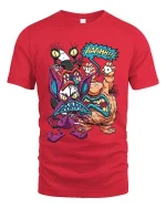 Funny Monster Battle Graphic T Shirt Cartoon Fight Art Tee - red t-shirt on white background