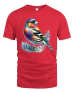Colorful Songbird Graphic T Shirt Vibrant Nature Art Tee - red t-shirt on white background