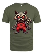 Creepy Evil Raccoon Graphic T Shirt Red Eyes Horror Art Tee - military green t-shirt on white background