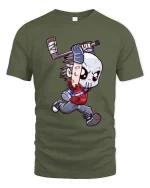 Funny Hockey Mask Cartoon T Shirt Slasher Style Graphic Tee - military green t-shirt on white background