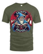 Dont Panic Wizard Dragon Graphic T Shirt Funny Fantasy Style - military green t-shirt on white background
