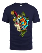 Colorful Fantasy Crest Art T Shirt Bold Vintage Graphic Tee - navy t-shirt on white background