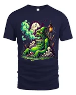 Funny Zombie Swamp Monster Graphic T Shirt Creepy Cartoon Tee - navy t-shirt on white background