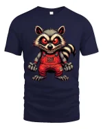 Creepy Evil Raccoon Graphic T Shirt Red Eyes Horror Art Tee - navy t-shirt on white background