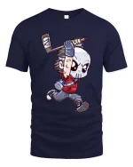 Funny Hockey Mask Cartoon T Shirt Slasher Style Graphic Tee - navy t-shirt on white background