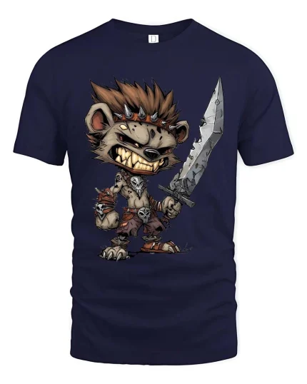 Savage Hyena Warrior Graphic T Shirt Fantasy Battle Art Tee - navy t-shirt on white background
