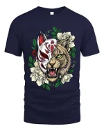 Futuristic Cyber Wolf T Shirt Neon Animal Graphic Streetwear - navy t-shirt on white background