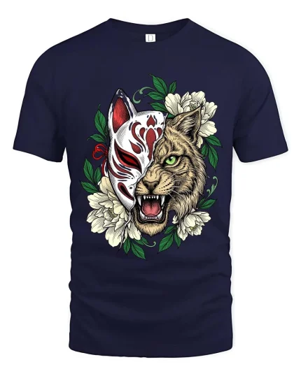 Futuristic Cyber Wolf T Shirt Neon Animal Graphic Streetwear - navy t-shirt on white background