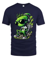 Cool Alien DJ Graphic T Shirt Funny Streetwear Music Vibes - navy t-shirt on white background