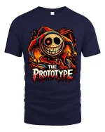 Creepy Joker Prototype Graphic T Shirt Dark Horror Art Tee - navy t-shirt on white background
