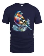 Colorful Songbird Graphic T Shirt Vibrant Nature Art Tee - navy t-shirt on white background