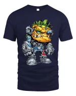 Mecha Beast Warrior T Shirt Sci Fi Cartoon Graphic Art Tee - navy t-shirt on white background