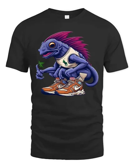Funny Iguana Sneakerhead Graphic T Shirt Cool Lizard Street Tee - black t-shirt on white background