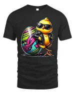 Cool Chick Rock Star Easter Egg Graphic T Shirt Funny Style - black t-shirt on white background