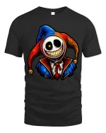 Creepy Smiling Jester Skull Graphic T Shirt Dark Humor Tee - black t-shirt on white background