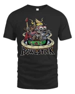 Bowlstock Rock Skeleton Graphic T Shirt Crazy Music Festival Tee - black t-shirt on white background