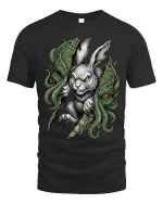 Dark Rabbit Cthulhu Graphic T Shirt Creepy Fantasy Bunny Tee - black t-shirt on white background