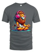 Chill Lion With Headphones Graphic T Shirt Zen Music Vibes Tee - gray t-shirt on white background