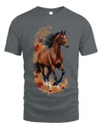 Elegant Running Horse Floral Graphic T Shirt Nature Style Tee - gray t-shirt on white background