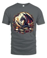Fantasy Dragon Reading Books Graphic T Shirt Dark Magic Tee - gray t-shirt on white background