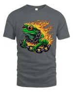 Fire Frog With Chains Graphic T Shirt Cool Burning Amphibian Tee - gray t-shirt on white background