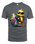 Cool Chick Rock Star Easter Egg Graphic T Shirt Funny Style - gray t-shirt on white background