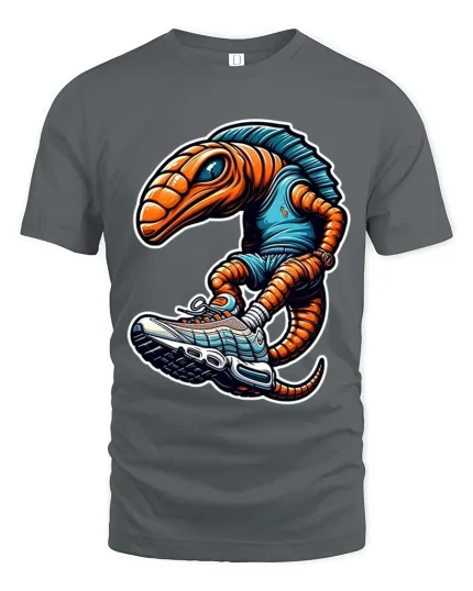 Funny Alien Sneakerhead Graphic T Shirt Cool Space Creature Tee - gray t-shirt on white background