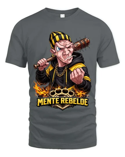 Mente Rebelde Street Fighter Graphic T Shirt Urban Attitude Tee - gray t-shirt on white background