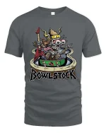 Bowlstock Rock Skeleton Graphic T Shirt Crazy Music Festival Tee - gray t-shirt on white background
