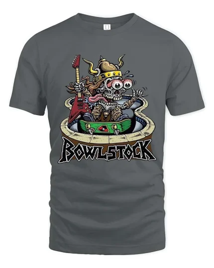 Bowlstock Rock Skeleton Graphic T Shirt Crazy Music Festival Tee - gray t-shirt on white background