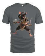 Savage Rat Warrior Graphic T Shirt Funny Tribal Mouse Tee - gray t-shirt on white background