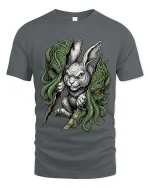 Dark Rabbit Cthulhu Graphic T Shirt Creepy Fantasy Bunny Tee - gray t-shirt on white background