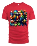 Vibrant Macaw Couple Art Tshirt Exotic Jungle Bird Tee - red t-shirt on white background