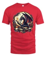 Fantasy Dragon Reading Books Graphic T Shirt Dark Magic Tee - red t-shirt on white background