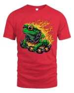 Fire Frog With Chains Graphic T Shirt Cool Burning Amphibian Tee - red t-shirt on white background