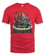 Bowlstock Rock Skeleton Graphic T Shirt Crazy Music Festival Tee - red t-shirt on white background