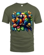 Vibrant Macaw Couple Art Tshirt Exotic Jungle Bird Tee - military green t-shirt on white background