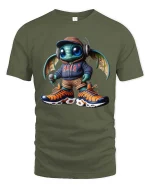 Funny Alien Rapper Graphic T Shirt Street Music Creature Tee - military green t-shirt on white background