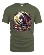 Fantasy Dragon Reading Books Graphic T Shirt Dark Magic Tee - military green t-shirt on white background