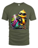 Cool Chick Rock Star Easter Egg Graphic T Shirt Funny Style - military green t-shirt on white background