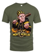 Mente Rebelde Street Fighter Graphic T Shirt Urban Attitude Tee - military green t-shirt on white background